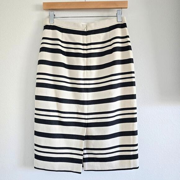 J Crew Striped Pencil Midi Skirt Size 2 Cream Black Cotton Minimalist Career - Picture 2 of 6